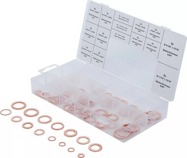 Assortimento anelli di tenuta rame dimensioni in pollici per tappi scar.olio 75 pz