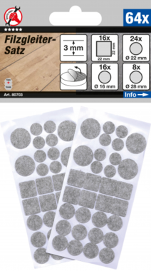 Set di alianti in feltro grigio melange 64 pezzi